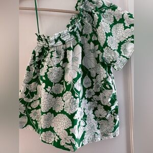J. Crew Green Floral One shoulder top